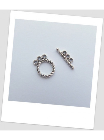 Замочек-тогл металлический, три петельки, античное серебро, 16 х 12 мм, упаковка - 3 шт. (id:410016)