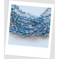 Бусина стеклянная граненая в форме "груша", серо- синего цвета с переливами, 7х5 мм. Упаковка - 20 шт. (id:160086)