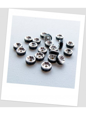Бусина-разделитель, рондель, серебро с чёрными стразами, 8 мм, упаковка - 20 шт. (id:440001)