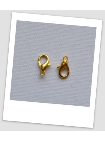 Застібка карабін лобстер металевий, золотого кольору, 14х7 мм. Упаковка – 10 шт. (id:410026)