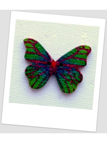 Пуговица деревянная в формі метелика, колір тёмно-зелений, розмір 28 х21 мм, толщина 3мм, розмір отверстия 1,5 мм (id: 720021)